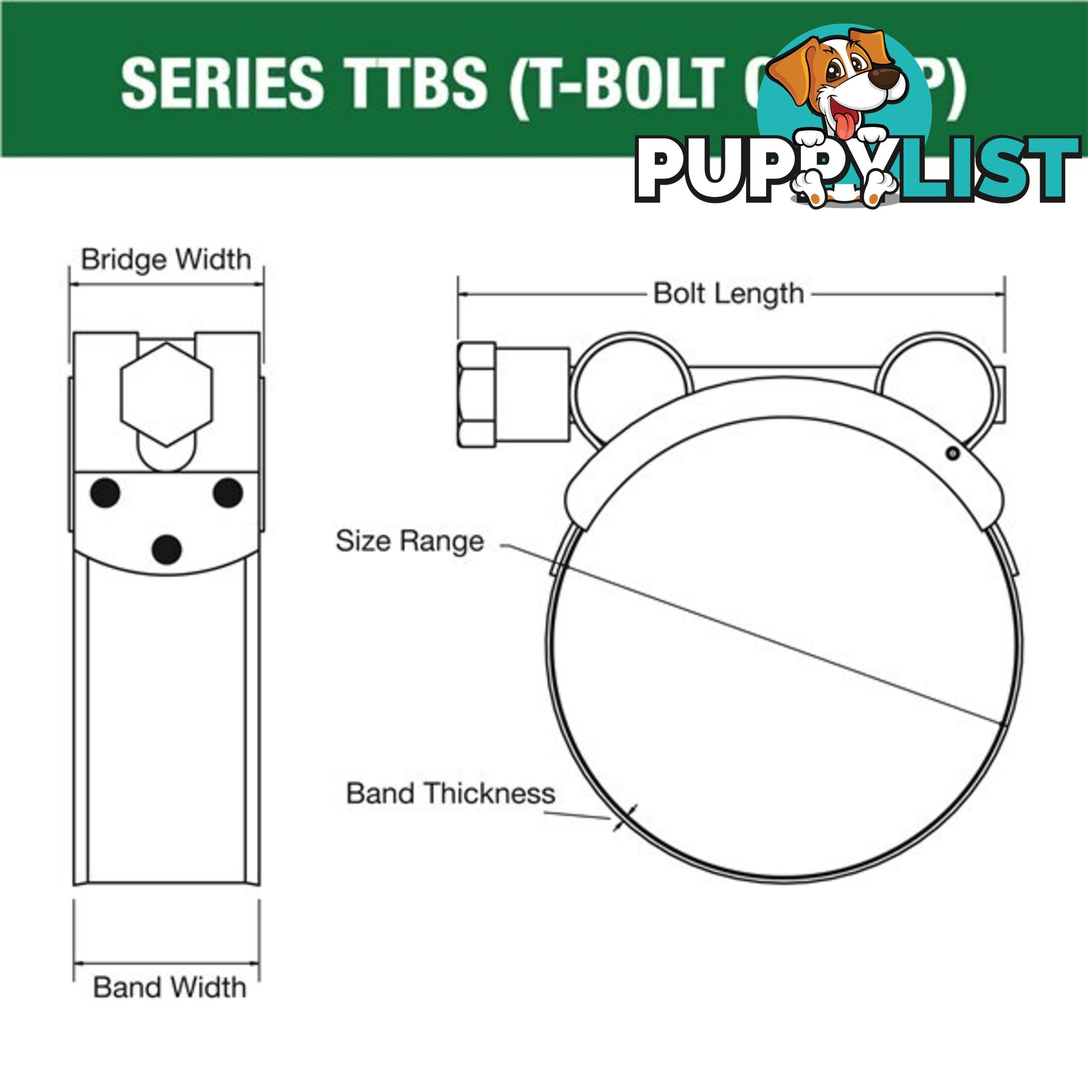 Tridon T-Bolt Hose Clamp 122mm â 130mm All Stainless Solid Band 10pk SKU - TTBS122-130P