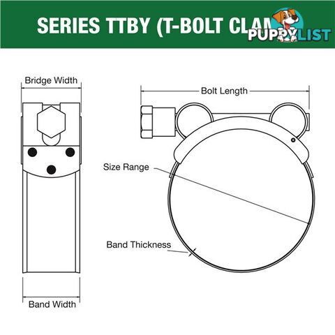 Tridon T-Bolt Hose Clamp 40mm â 43mm Part Stainless Solid Band 10pk SKU - TTBY40-43P