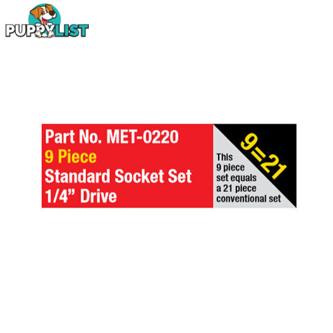 Metrinch 1/4 " Standard Socket Set Drive 9 Piece SKU - MET-0220