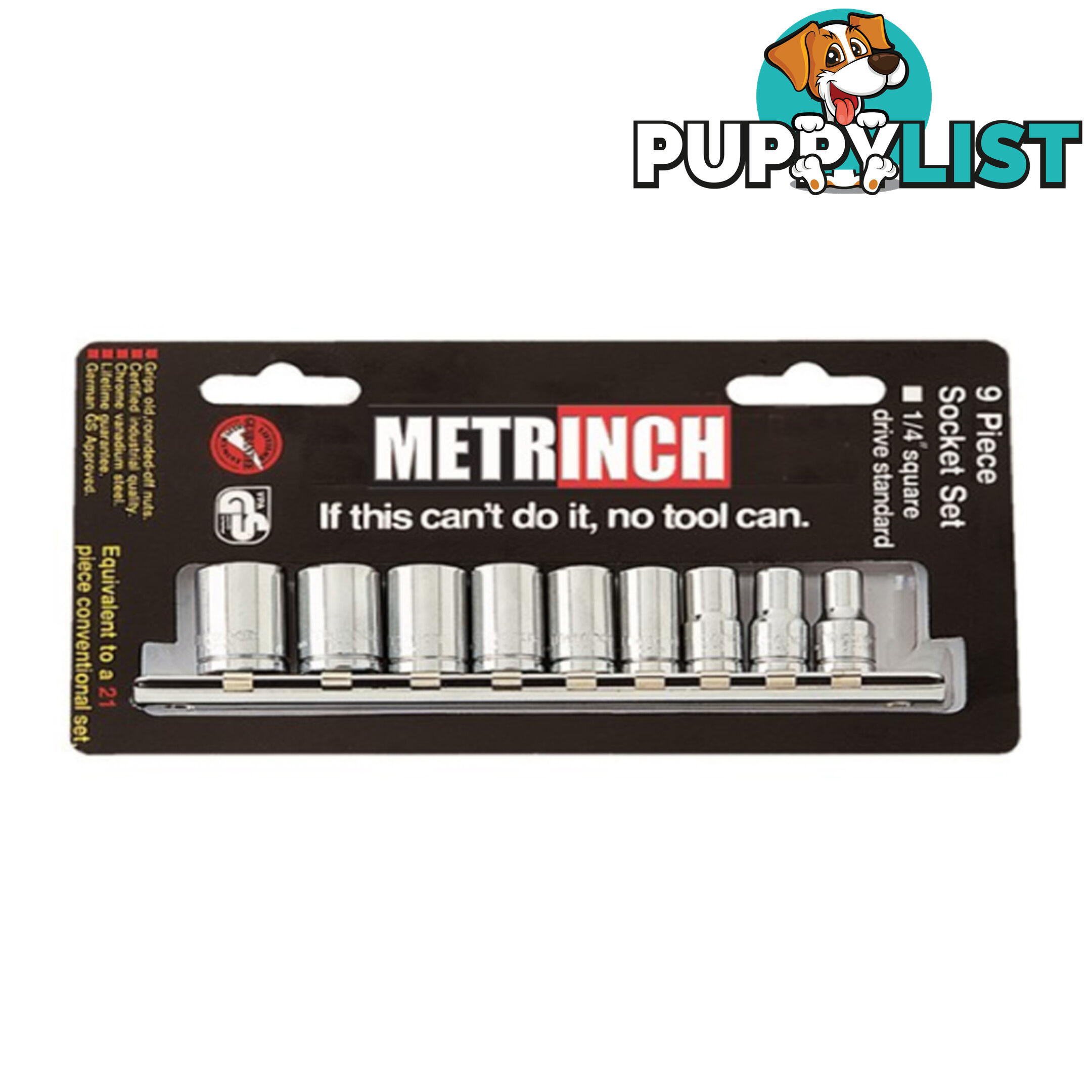 Metrinch 1/4 " Standard Socket Set Drive 9 Piece SKU - MET-0220