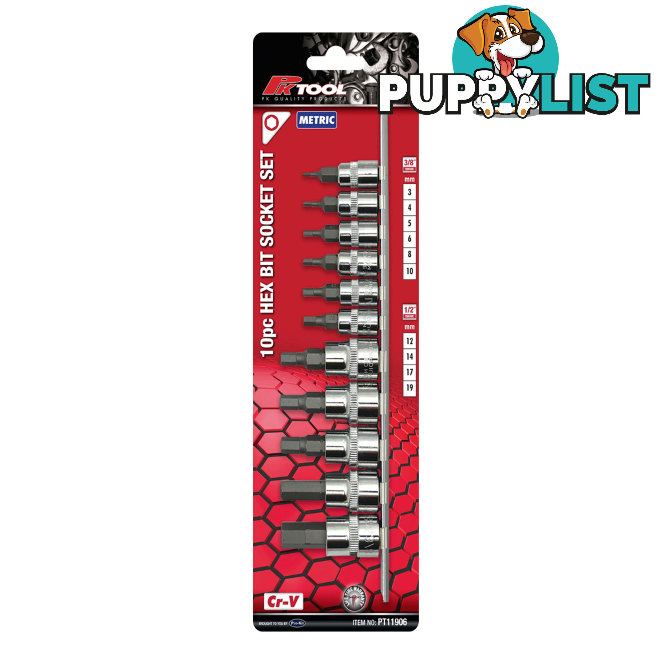 PK Tools Hex Bit Socket 10pc Set 3/8 "   1/2 "dr Metric SKU - PT11906