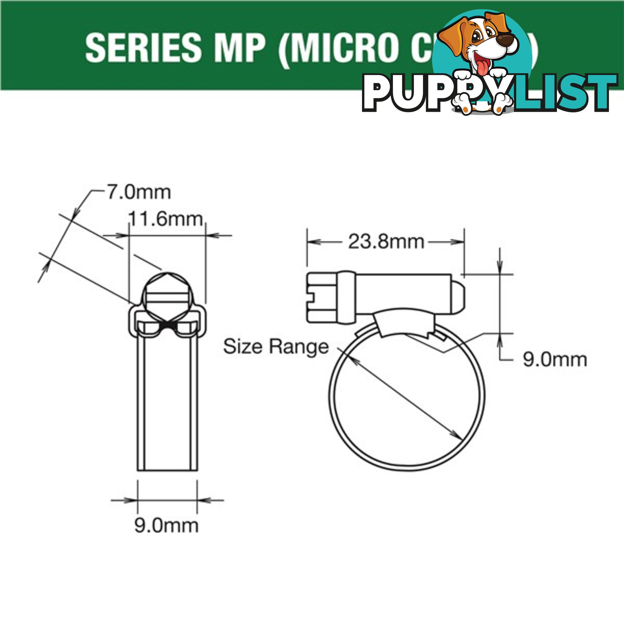 Tridon Part SS Hose Clamp 11mm-16mm Solid Micro Band Collared 10pk SKU - MPCM00P