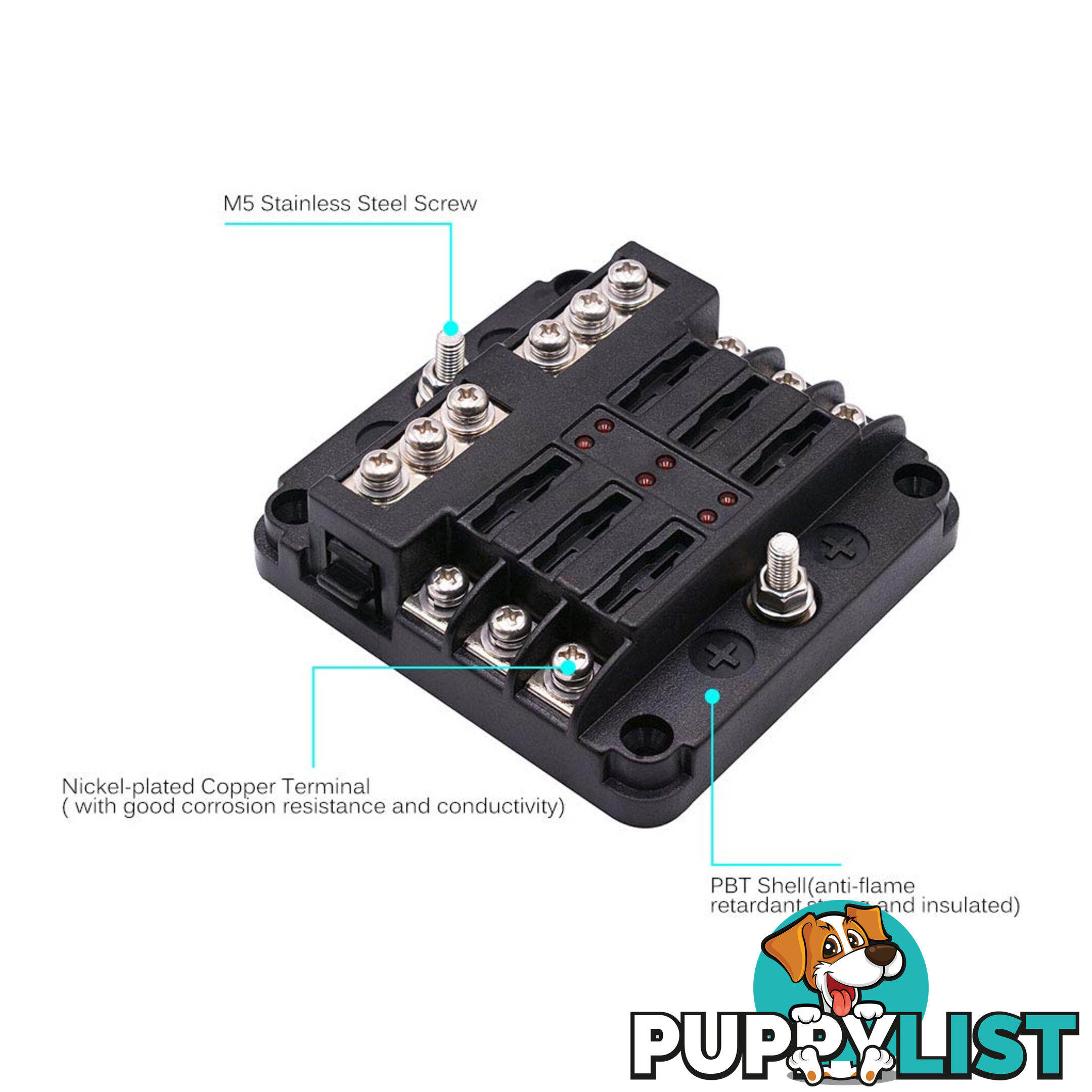 6 Fuse Block with LED Indicator and 12 fuses, 19pc, 12 volt,  2 x Label Sheets SKU - BB-202-06KWN