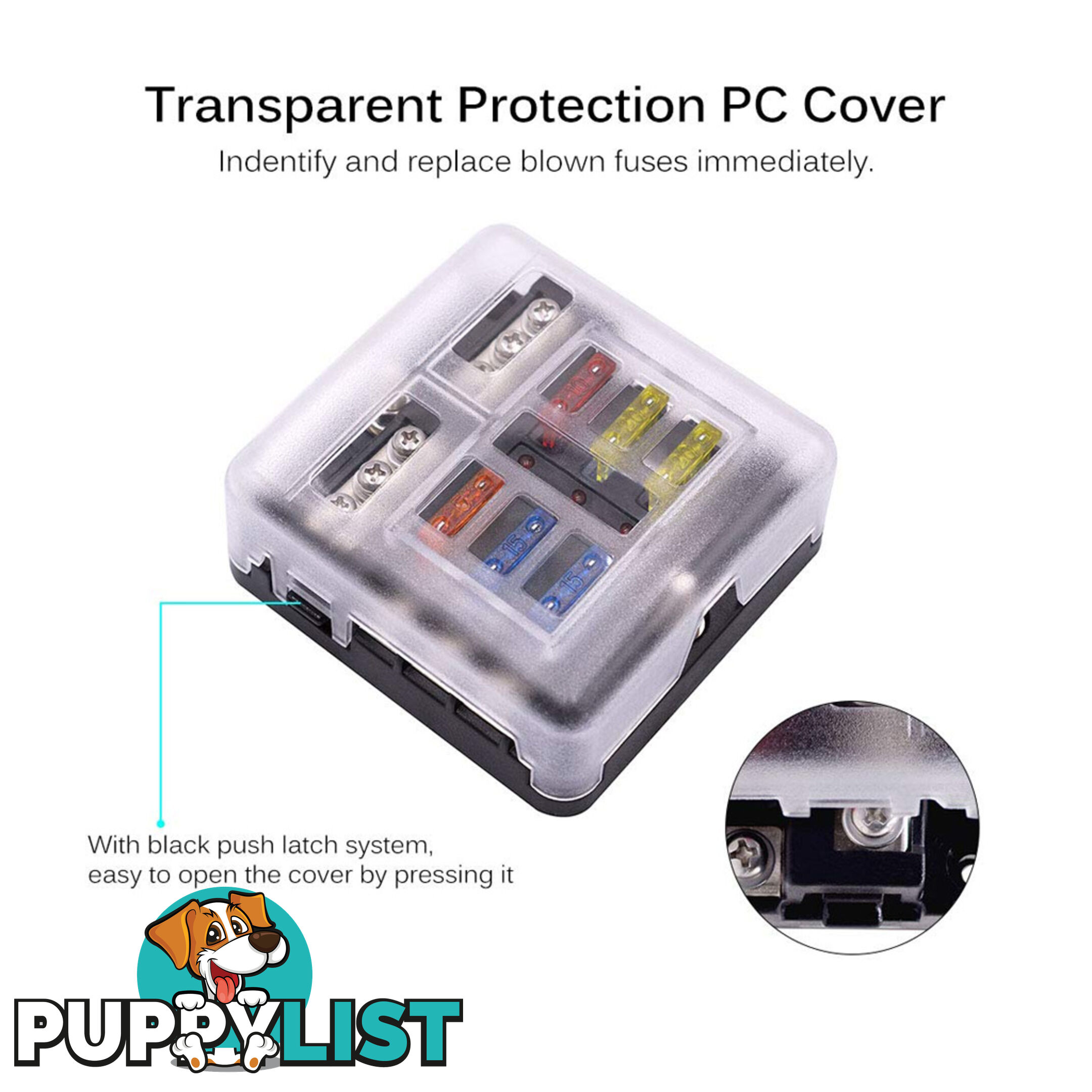 6 Fuse Block with LED Indicator and 12 fuses, 19pc, 12 volt,  2 x Label Sheets SKU - BB-202-06KWN