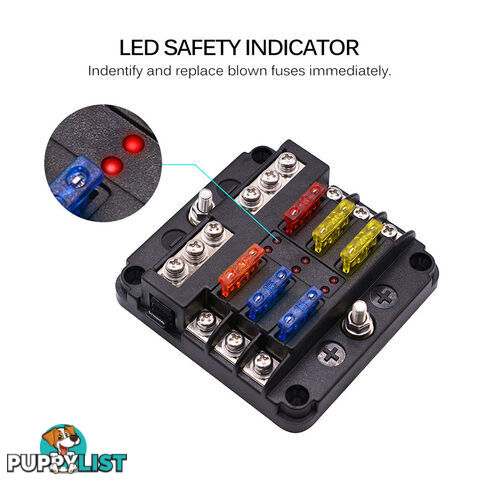 6 Fuse Block with LED Indicator and 12 fuses, 19pc, 12 volt,  2 x Label Sheets SKU - BB-202-06KWN