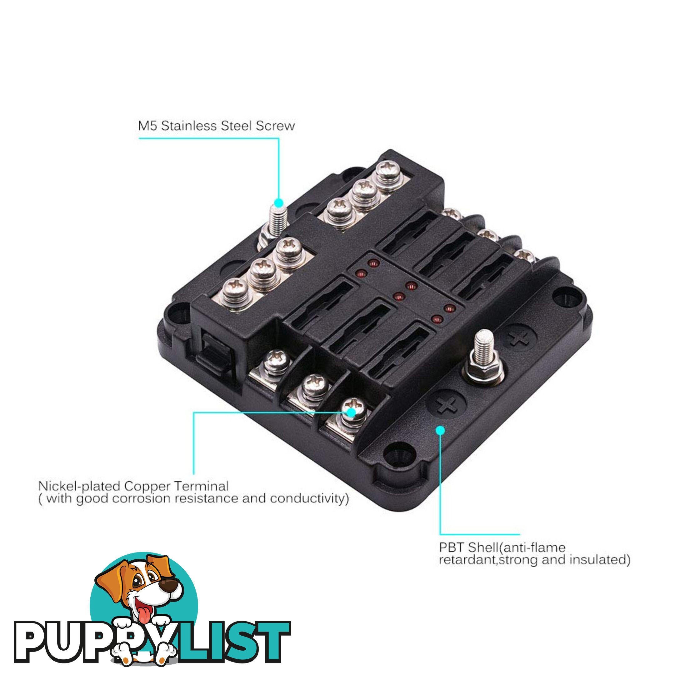 6 Fuse Block with LED Indicator and 12 fuses, 19pc, 12 volt,  2 x Label Sheets SKU - BB-202-06KWN