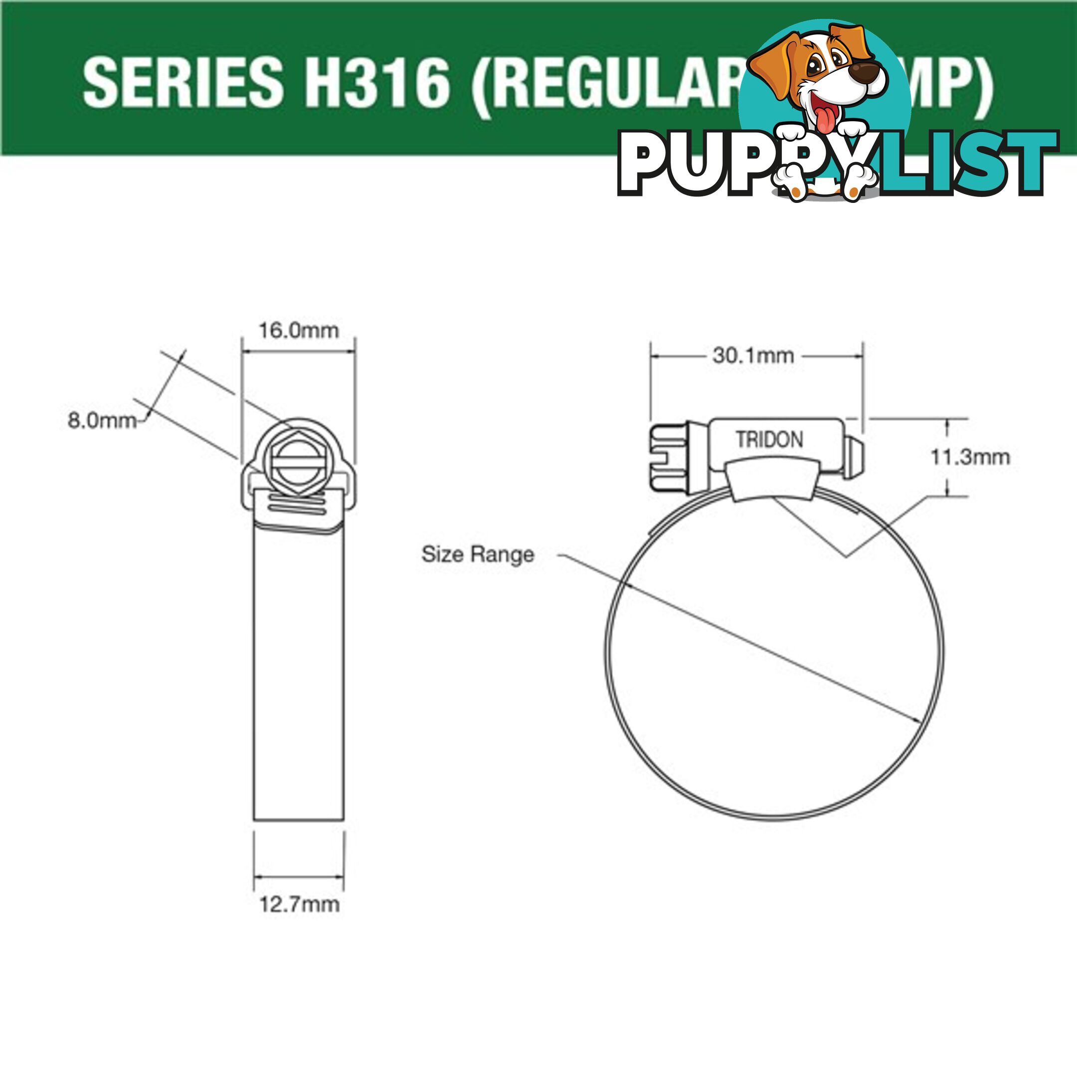 Tridon Full 316 S. Steel Hose Clamp 175mm â 217mm 10pk SKU - H316-128