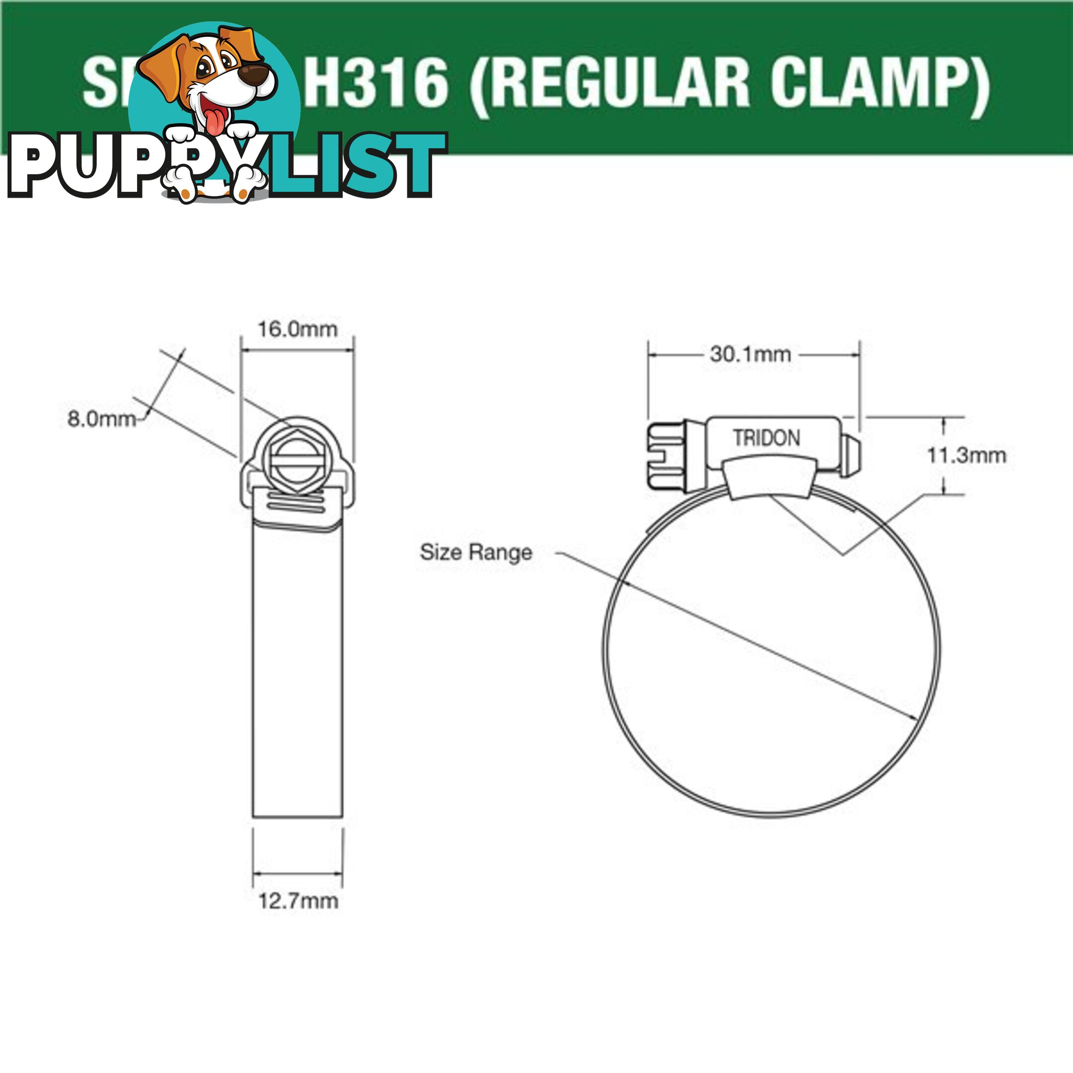 Tridon Full 316 S. Steel Hose Clamp 175mm â 217mm 10pk SKU - H316-128