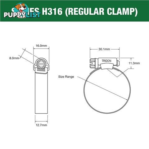 Tridon Full 316 S. Steel Hose Clamp 175mm â 217mm 10pk SKU - H316-128