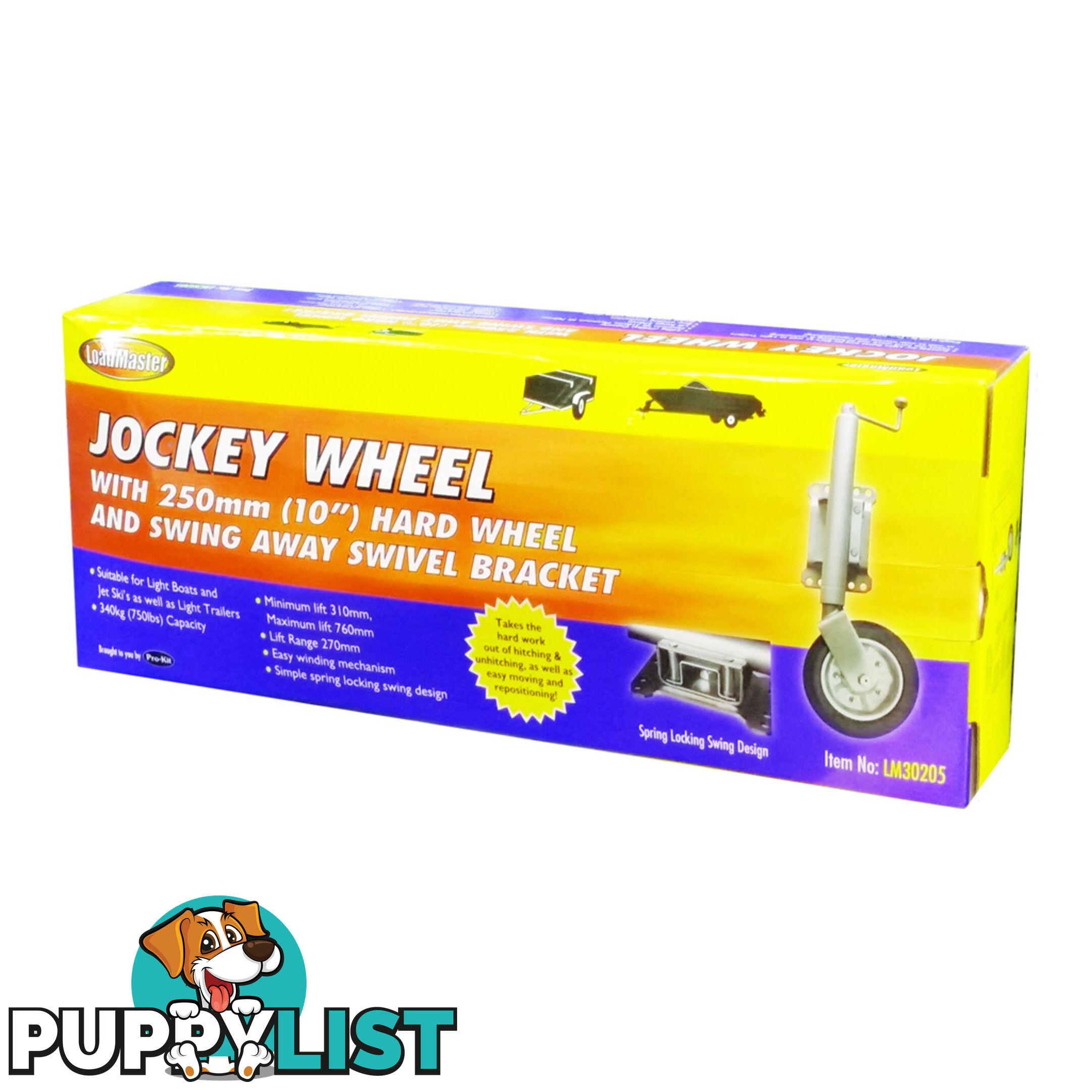 LoadMaster Jockey Wheel 250mm (10 ") Hard Wheel, Swing Away Swivel Bracket SKU - LM30205