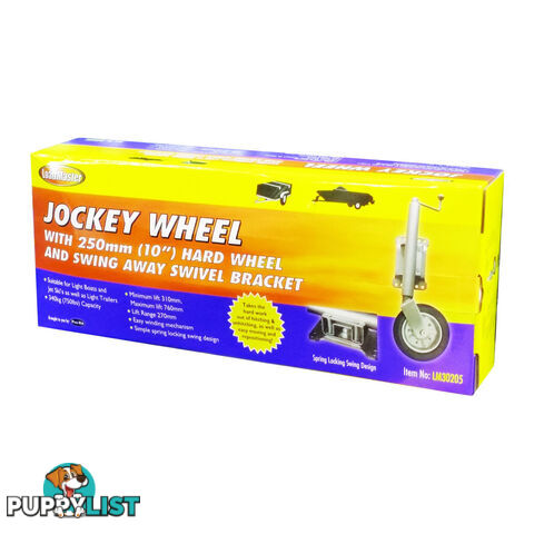 LoadMaster Jockey Wheel 250mm (10 ") Hard Wheel, Swing Away Swivel Bracket SKU - LM30205