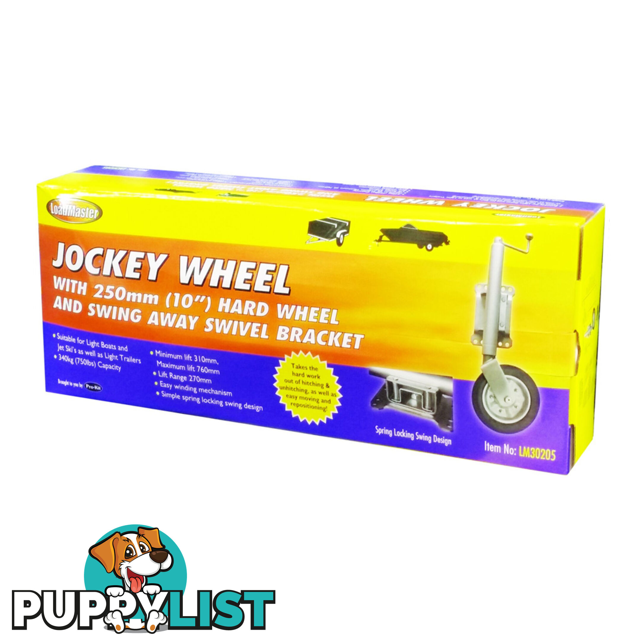 LoadMaster Jockey Wheel 250mm (10 ") Hard Wheel, Swing Away Swivel Bracket SKU - LM30205