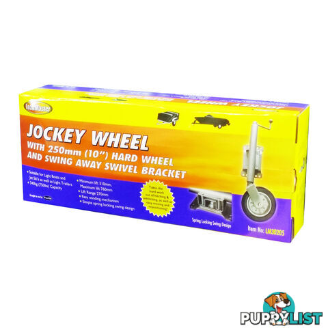 LoadMaster Jockey Wheel 250mm (10 ") Hard Wheel, Swing Away Swivel Bracket SKU - LM30205