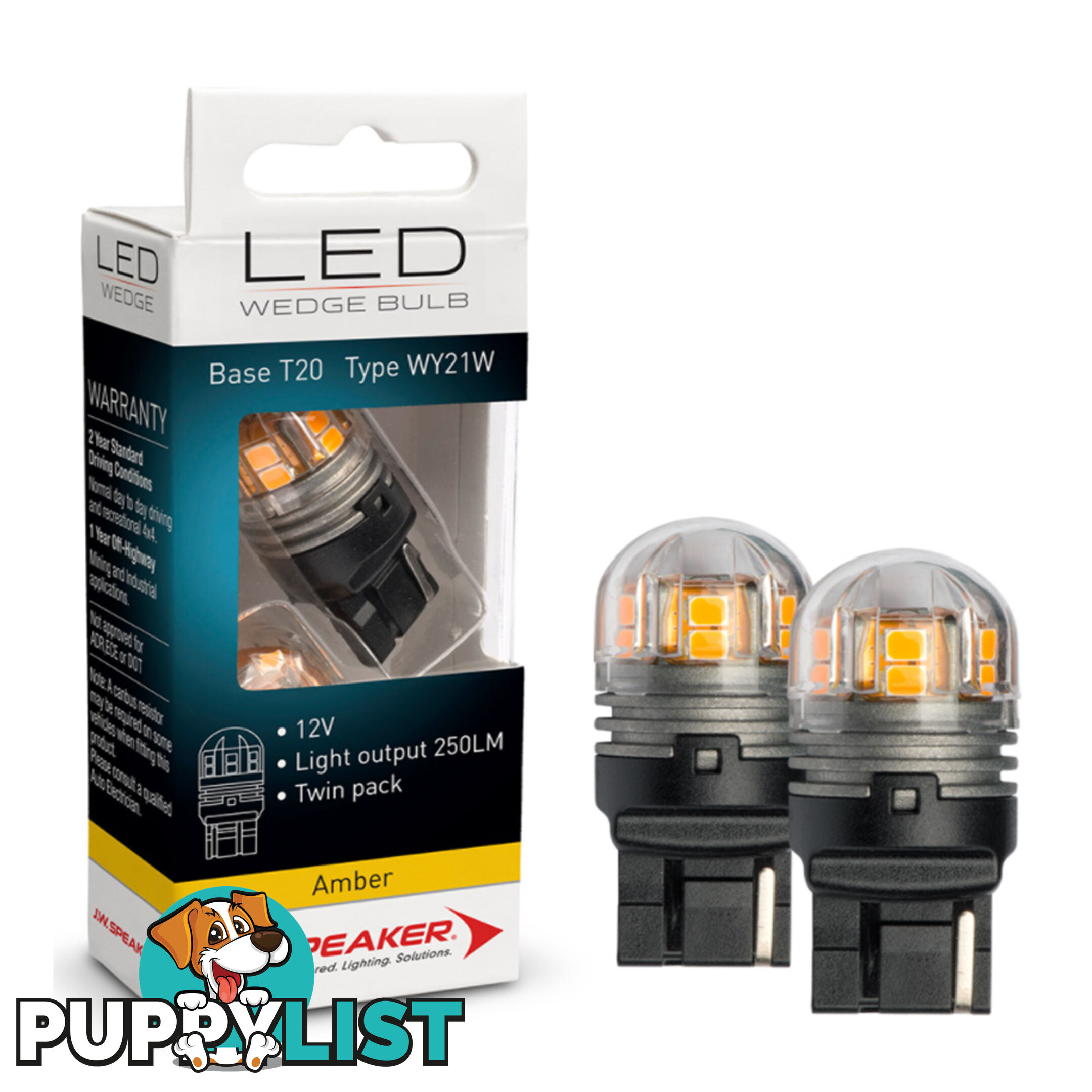 JW Speaker LED 12/24v Bulb T20 Base Amber Light Twin Pack SKU - 990126