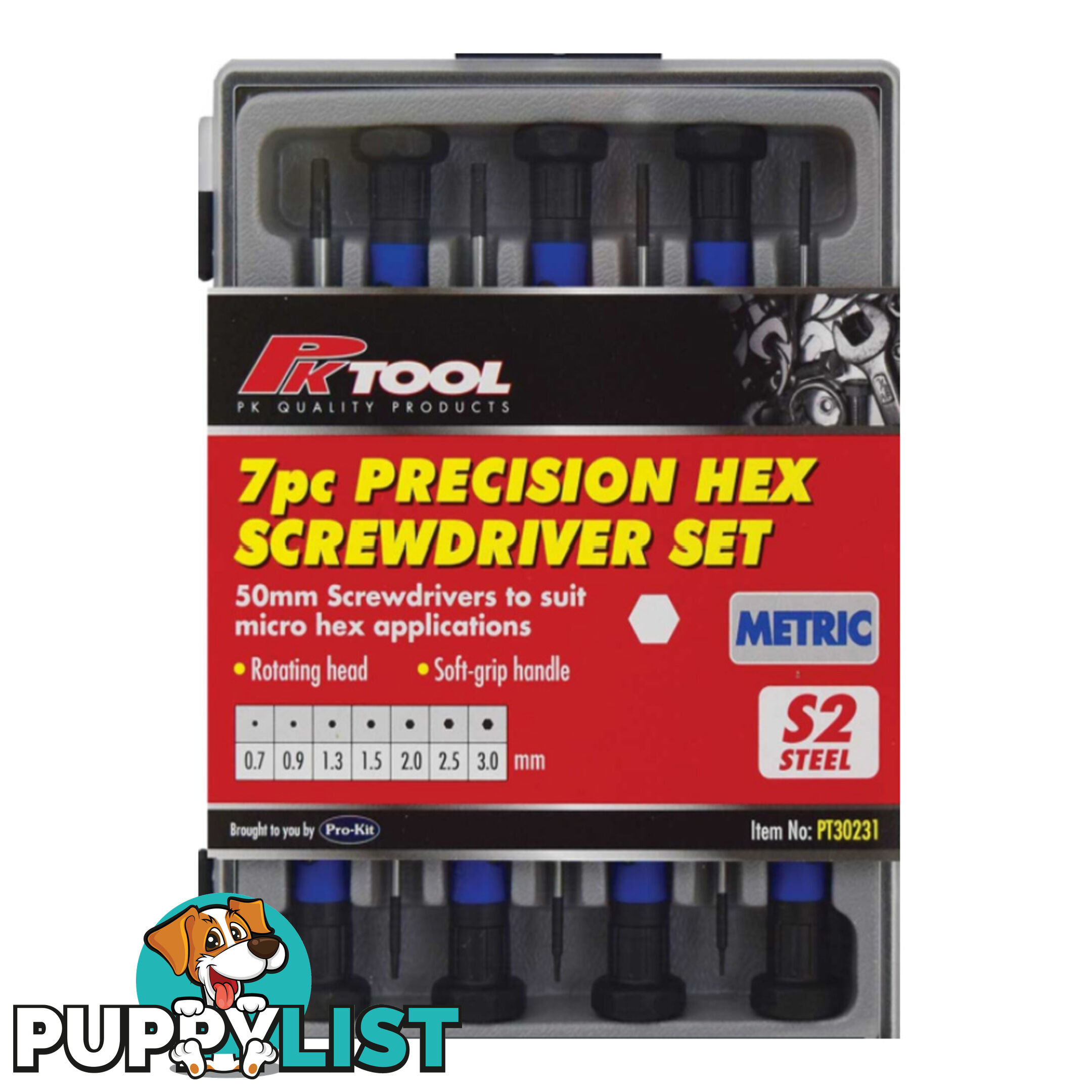 Precision Hex Screwdriver 7pc Set 0.7  - 3.0mm Metric SKU - PT30231