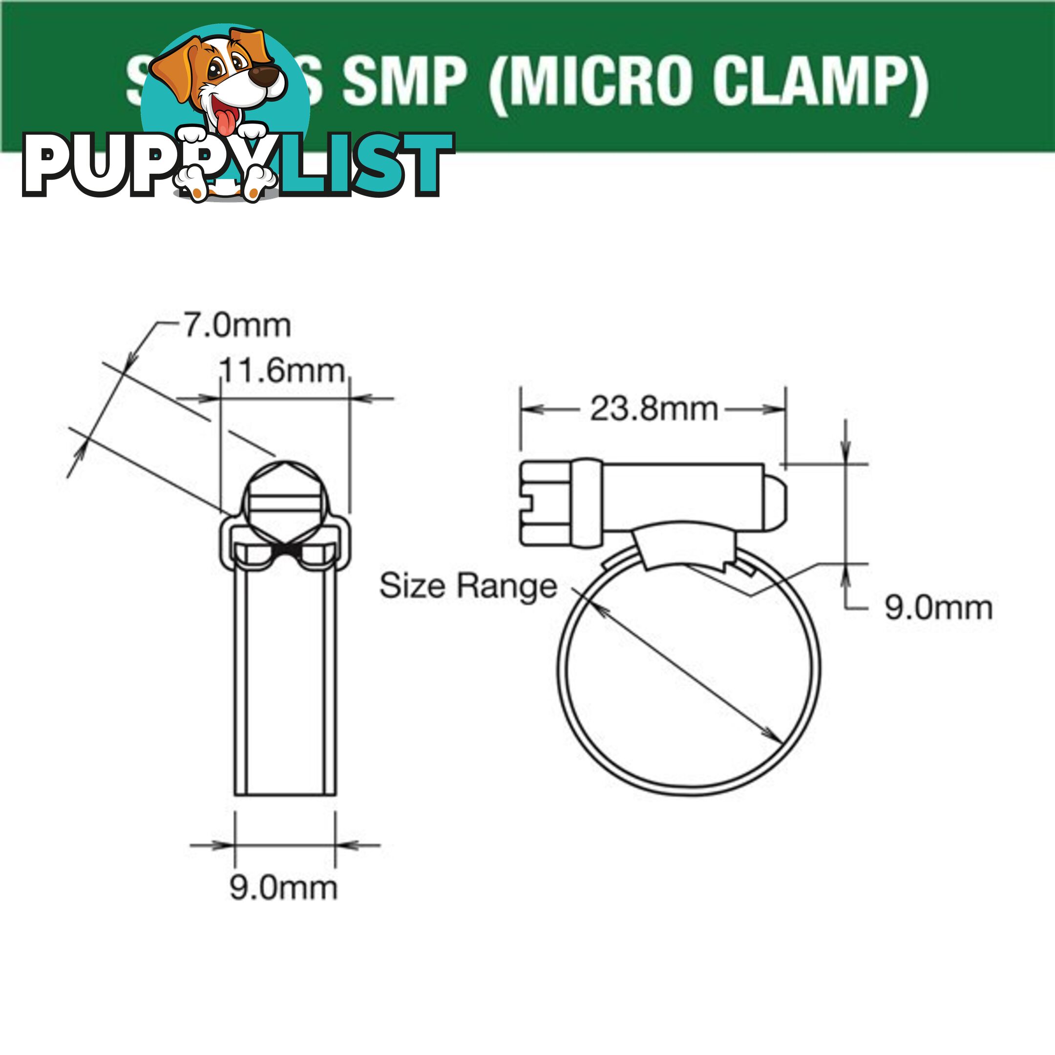 Tridon Hose Clamp 16mm â 27mm Micro (8mm wide) Solid Band Part Stainless 10pk SKU - SMP0P