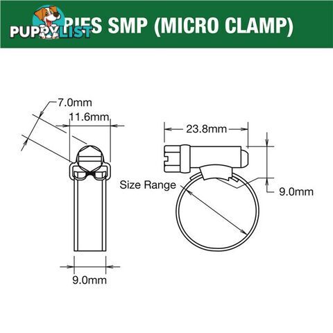 Tridon Hose Clamp 16mm â 27mm Micro (8mm wide) Solid Band Part Stainless 10pk SKU - SMP0P