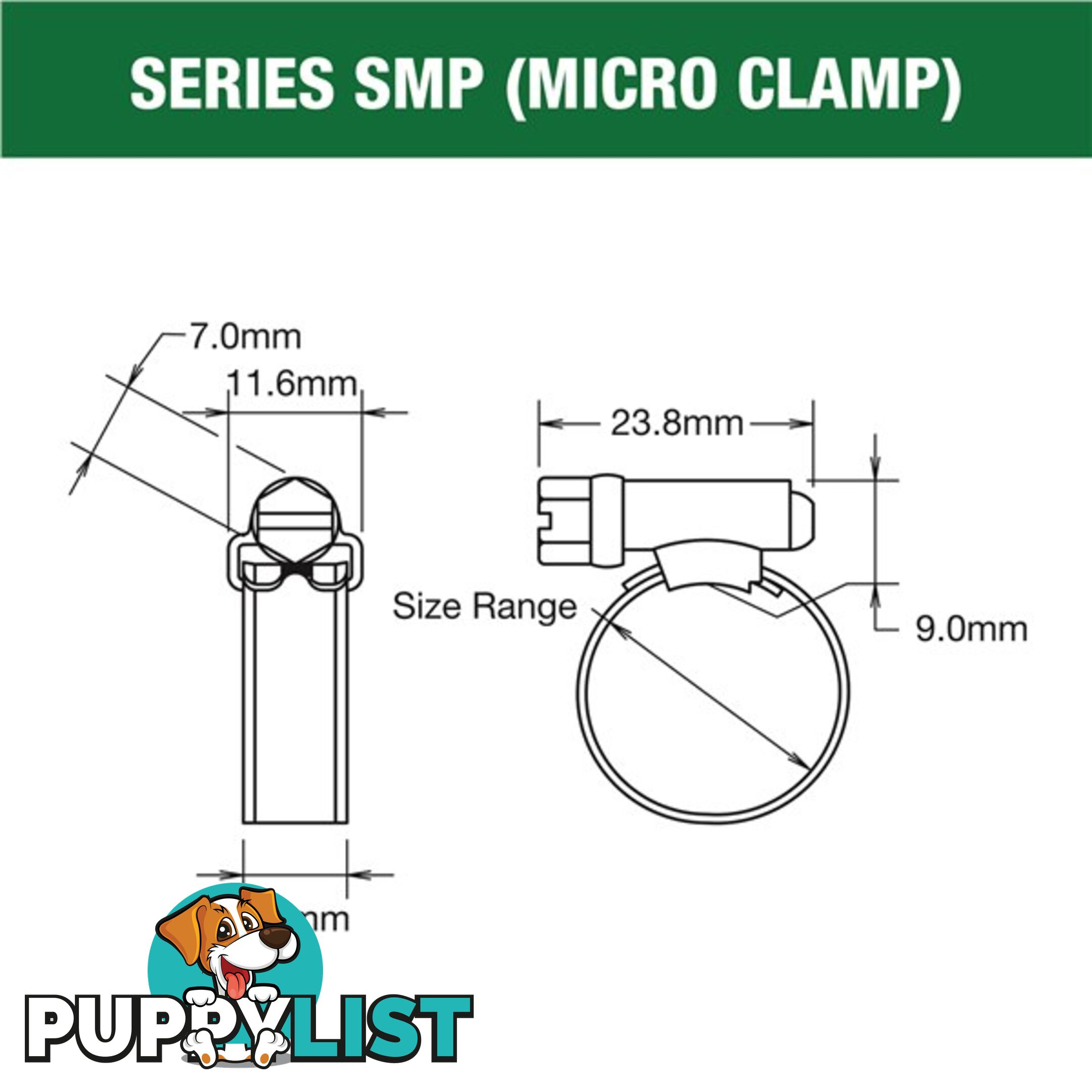 Tridon Hose Clamp 16mm â 27mm Micro (8mm wide) Solid Band Part Stainless 10pk SKU - SMP0P