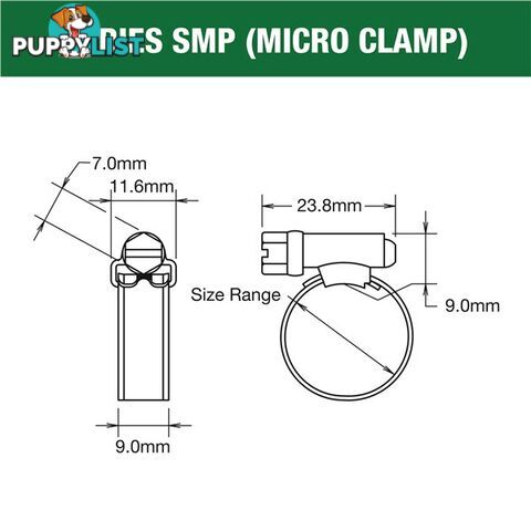 Tridon Hose Clamp 16mm â 27mm Micro (8mm wide) Solid Band Part Stainless 10pk SKU - SMP0P