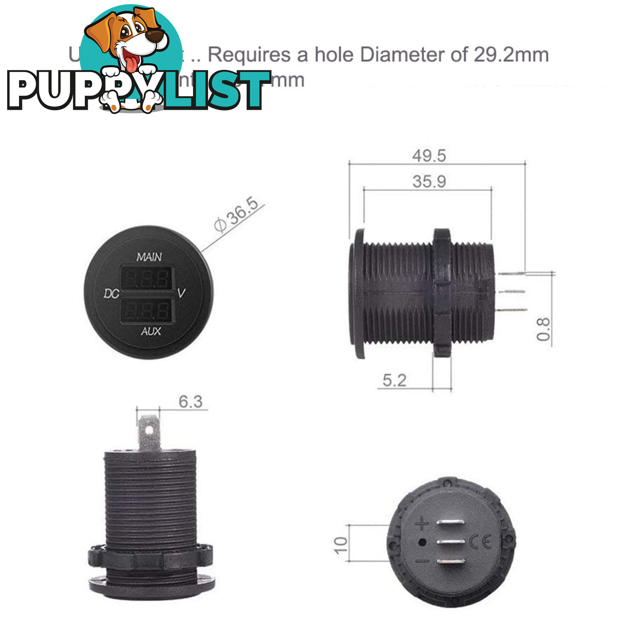 Dual Volt Meter Round Panel Mount LED Display 12/24 v SKU - BB-DUALVOLT