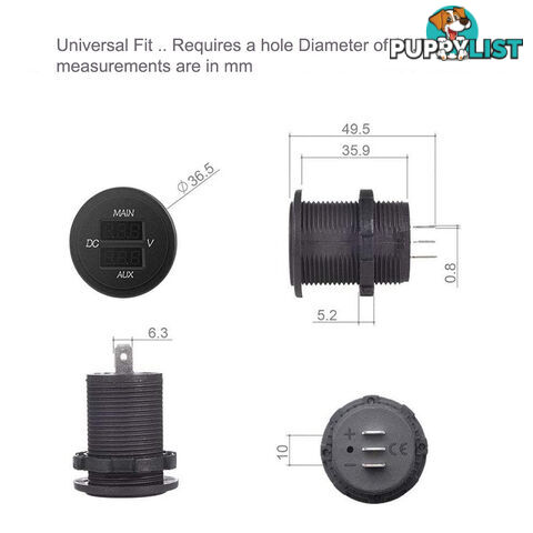 Dual Volt Meter Round Panel Mount LED Display 12/24 v SKU - BB-DUALVOLT