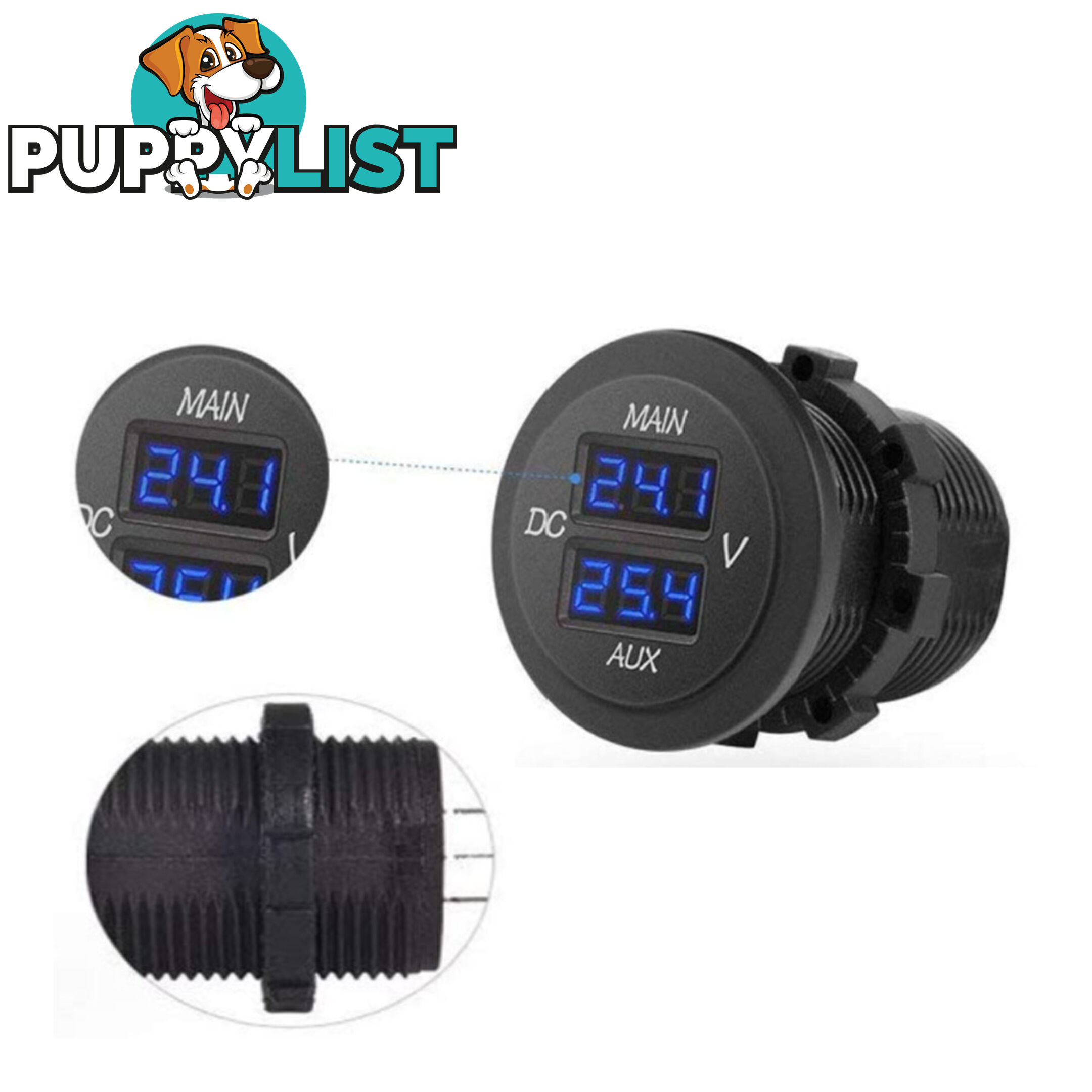 Dual Volt Meter Round Panel Mount LED Display 12/24 v SKU - BB-DUALVOLT