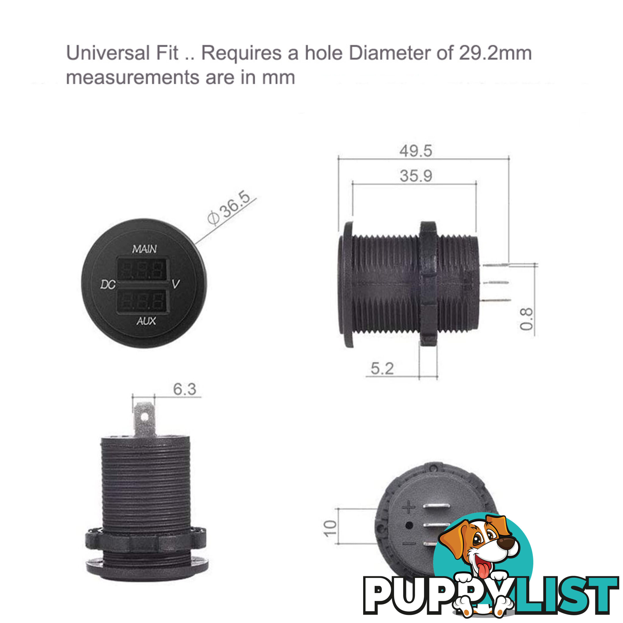 Dual Volt Meter Round Panel Mount LED Display 12/24 v SKU - BB-DUALVOLT