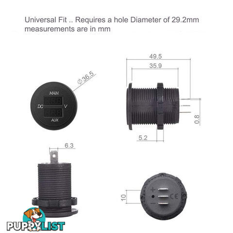 Dual Volt Meter Round Panel Mount LED Display 12/24 v SKU - BB-DUALVOLT