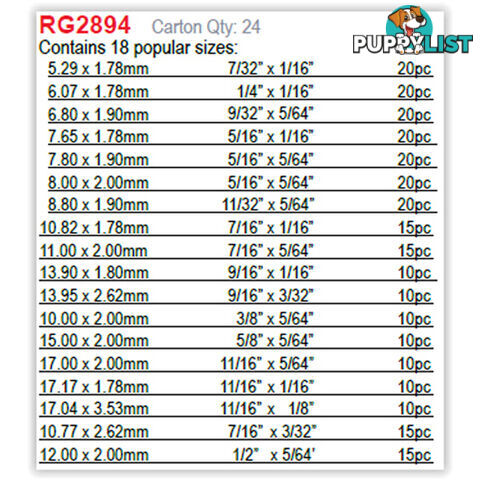 270pc HNBR O-Ring Assortment Kit SKU - RG2894