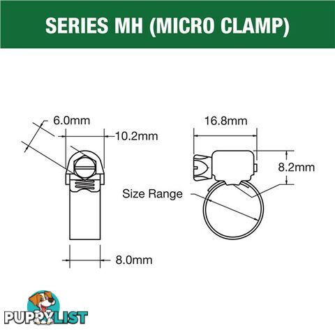 Tridon Part S. Steel Hose Clamp 13mm â 25mm Micro Perforated Band 10pk SKU - MH008P