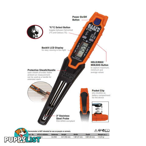 Klein Digital Pocket Thermometer -40 to 250Â°C Contact / Non-Contact SKU - A-ET05