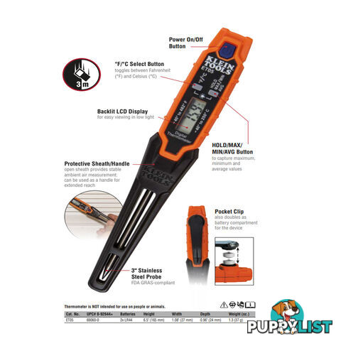 Klein Digital Pocket Thermometer -40 to 250Â°C Contact / Non-Contact SKU - A-ET05