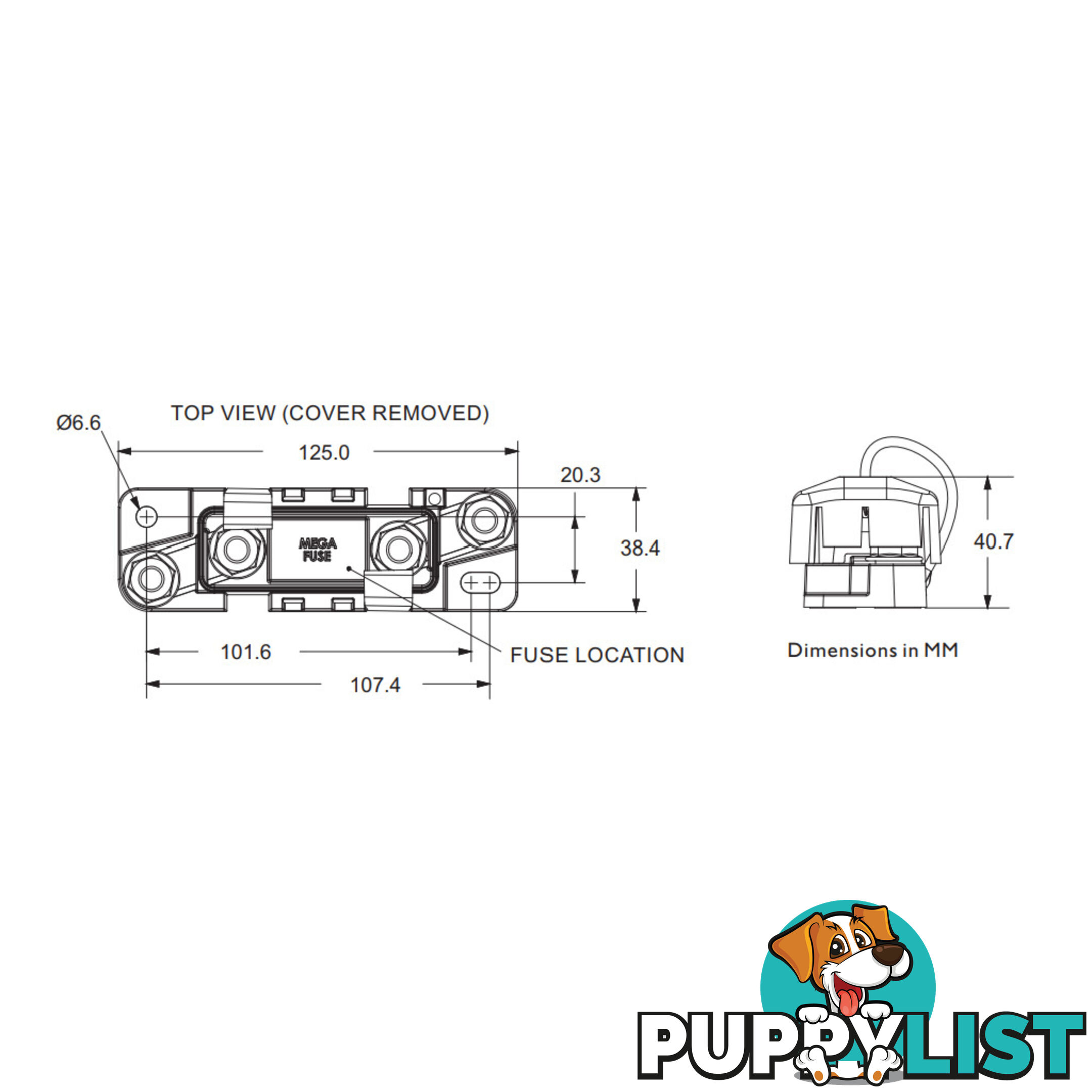 Mega Fuse Sealed Holder Up to 500amp Water Resistant M8 Studs Up to 32v SKU - 880014