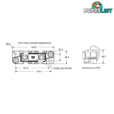 Mega Fuse Sealed Holder Up to 500amp Water Resistant M8 Studs Up to 32v SKU - 880014