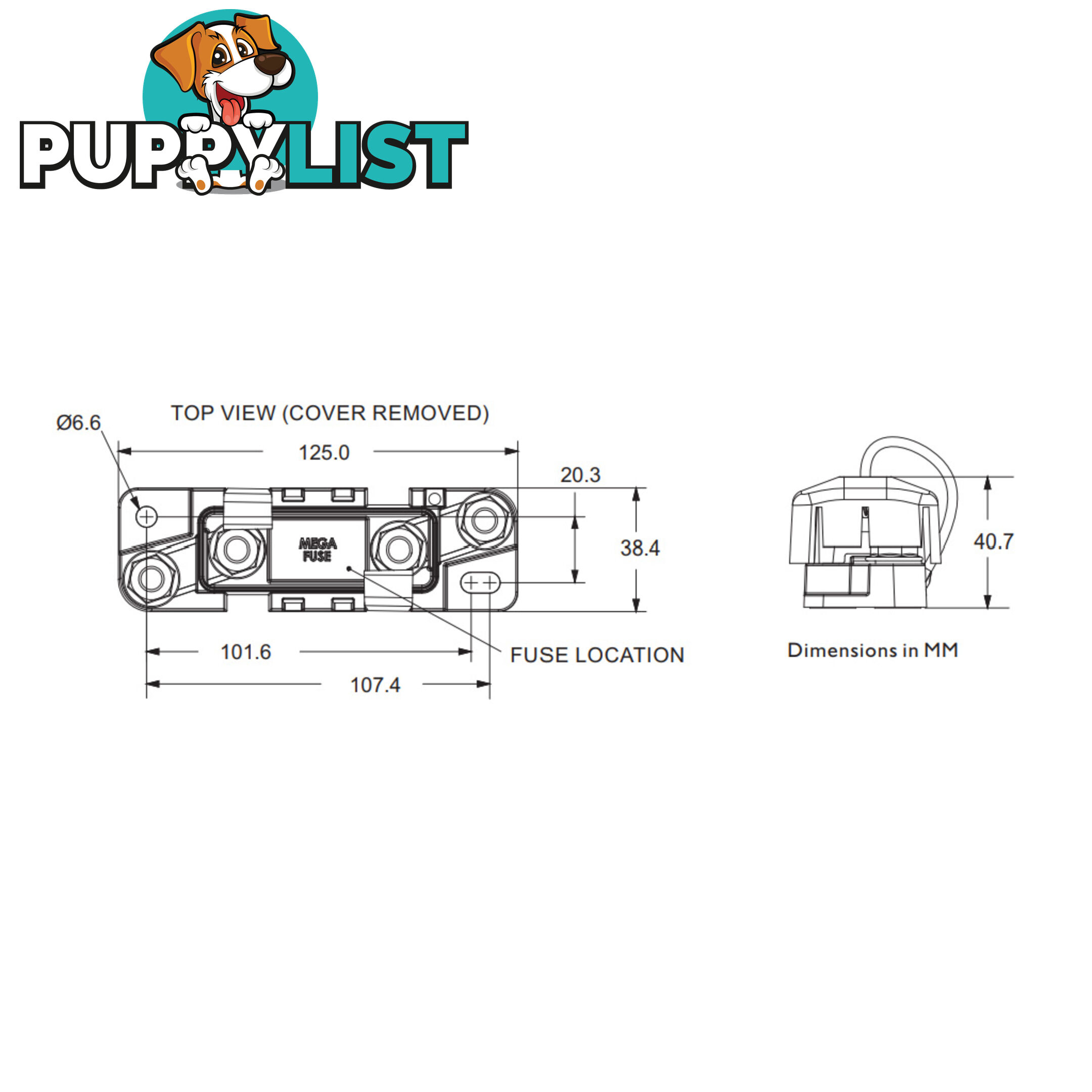 Mega Fuse Sealed Holder Up to 500amp Water Resistant M8 Studs Up to 32v SKU - 880014