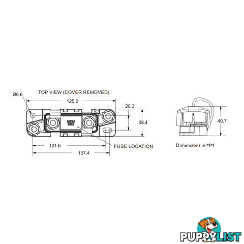 Mega Fuse Sealed Holder Up to 500amp Water Resistant M8 Studs Up to 32v SKU - 880014