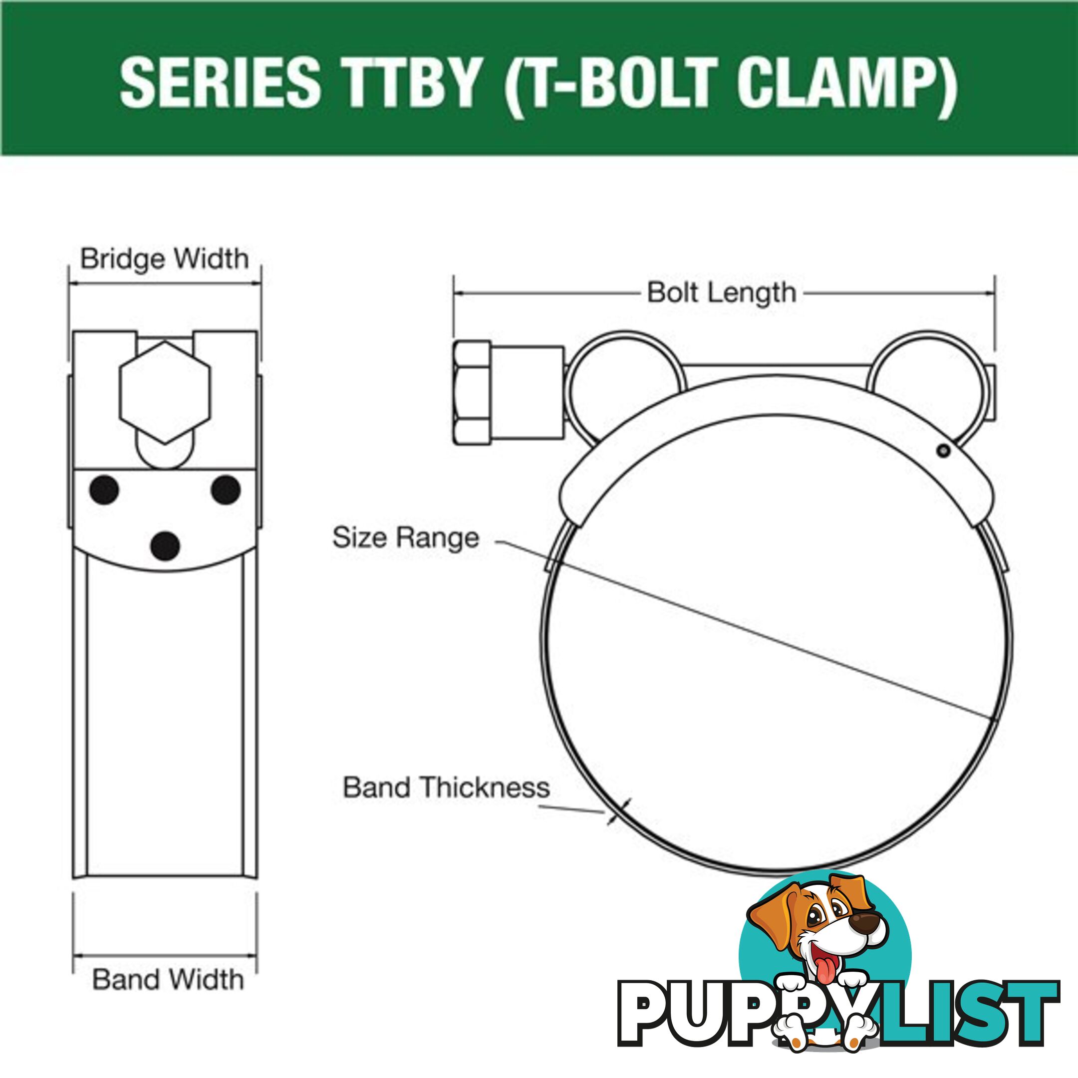 Tridon T-Bolt Hose Clamp 17mm â 19mm Part Stainless Solid Band 10pk SKU - TTBY17-19P