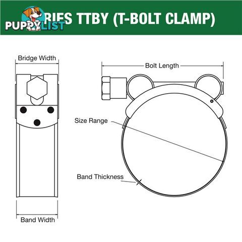 Tridon T-Bolt Hose Clamp 17mm â 19mm Part Stainless Solid Band 10pk SKU - TTBY17-19P