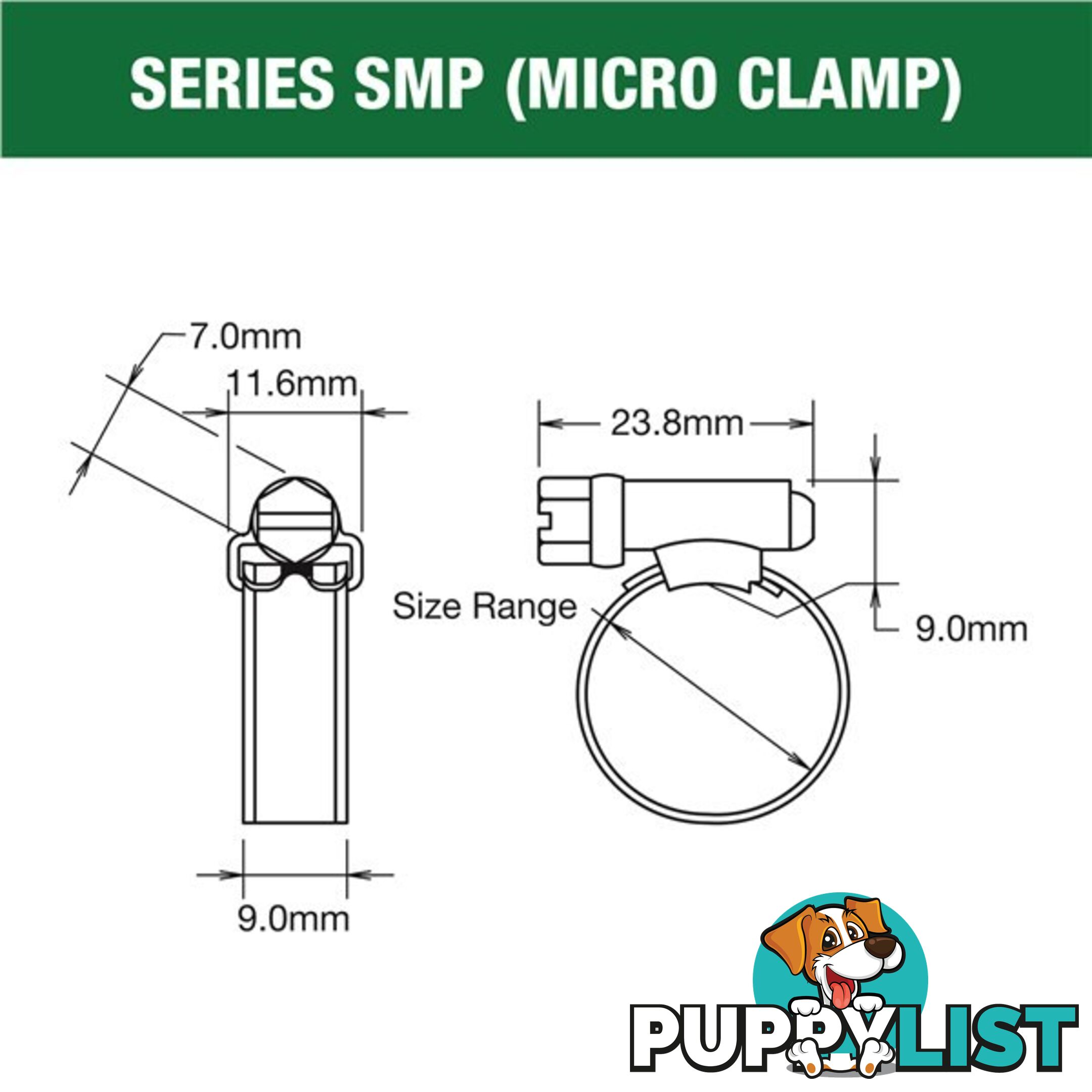 Tridon Hose Clamp 11 -16mm Solid Micro Band (8mm wide) Full S. Steel 10pk SKU - SMPM00P