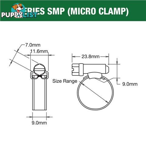 Tridon Hose Clamp 11 -16mm Solid Micro Band (8mm wide) Full S. Steel 10pk SKU - SMPM00P