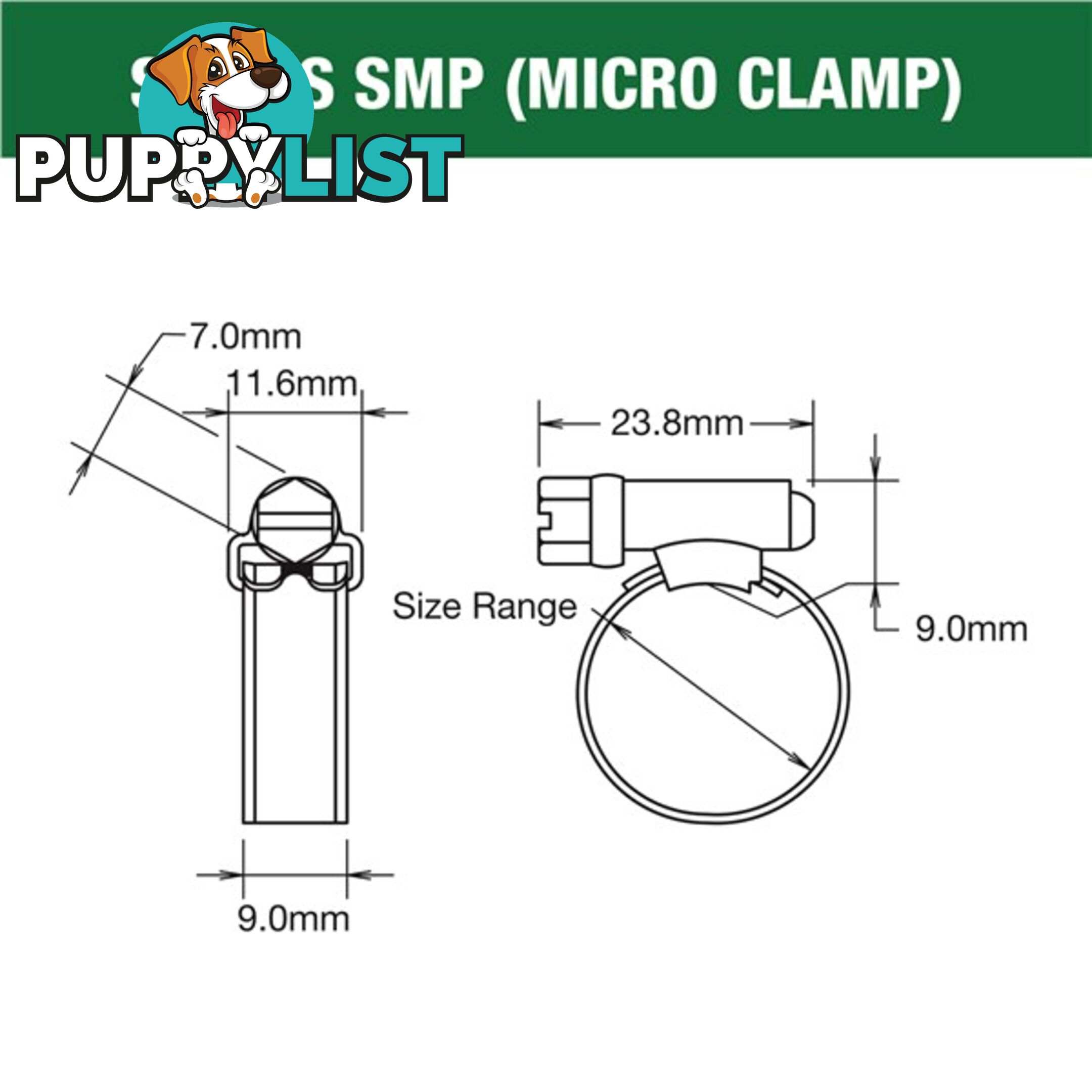 Tridon Hose Clamp 11 -16mm Solid Micro Band (8mm wide) Full S. Steel 10pk SKU - SMPM00P