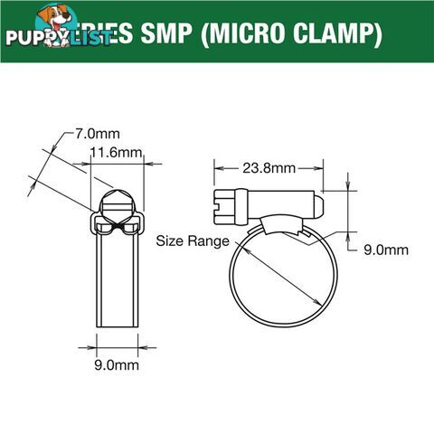 Tridon Hose Clamp 11 -16mm Solid Micro Band (8mm wide) Full S. Steel 10pk SKU - SMPM00P