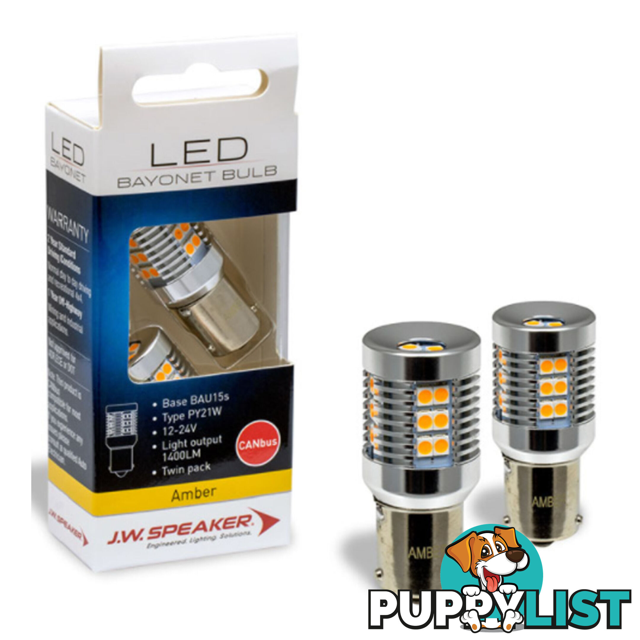 JW Speaker LED PY21W Bulb 12/24v Bayonet Base Amber Light Twin Pack SKU - 990142CB