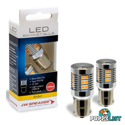 JW Speaker LED PY21W Bulb 12/24v Bayonet Base Amber Light Twin Pack SKU - 990142CB