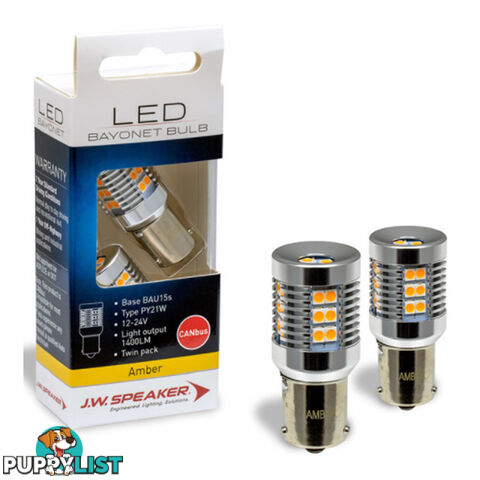 JW Speaker LED PY21W Bulb 12/24v Bayonet Base Amber Light Twin Pack SKU - 990142CB