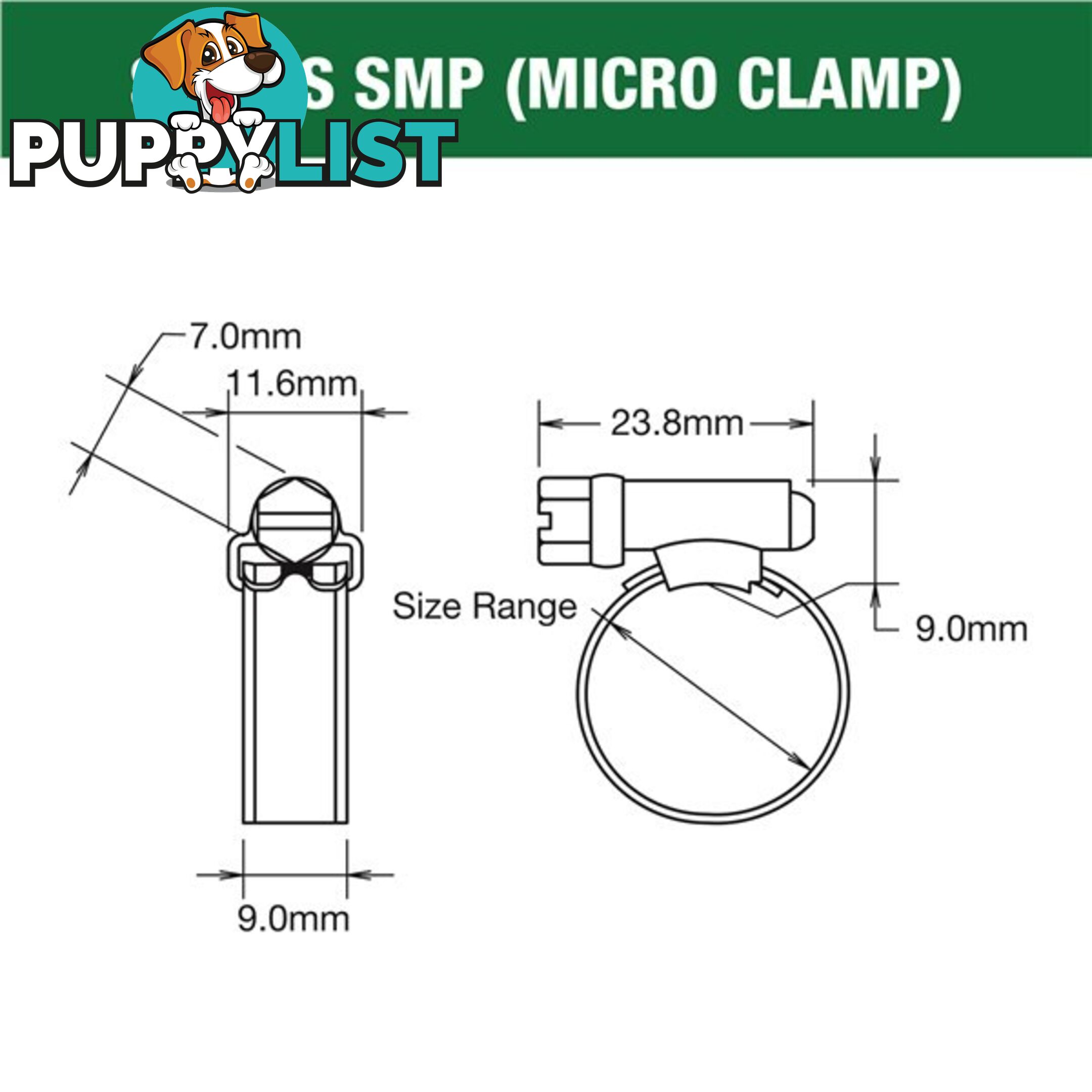 Tridon Hose Clamp 16mm â 24mm Micro (8mm wide) Solid Band Part Stainless 10pk SKU - SMP0AP