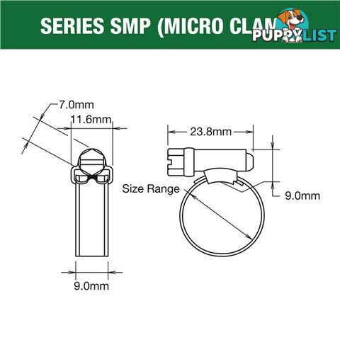 Tridon Hose Clamp 16mm â 24mm Micro (8mm wide) Solid Band Part Stainless 10pk SKU - SMP0AP