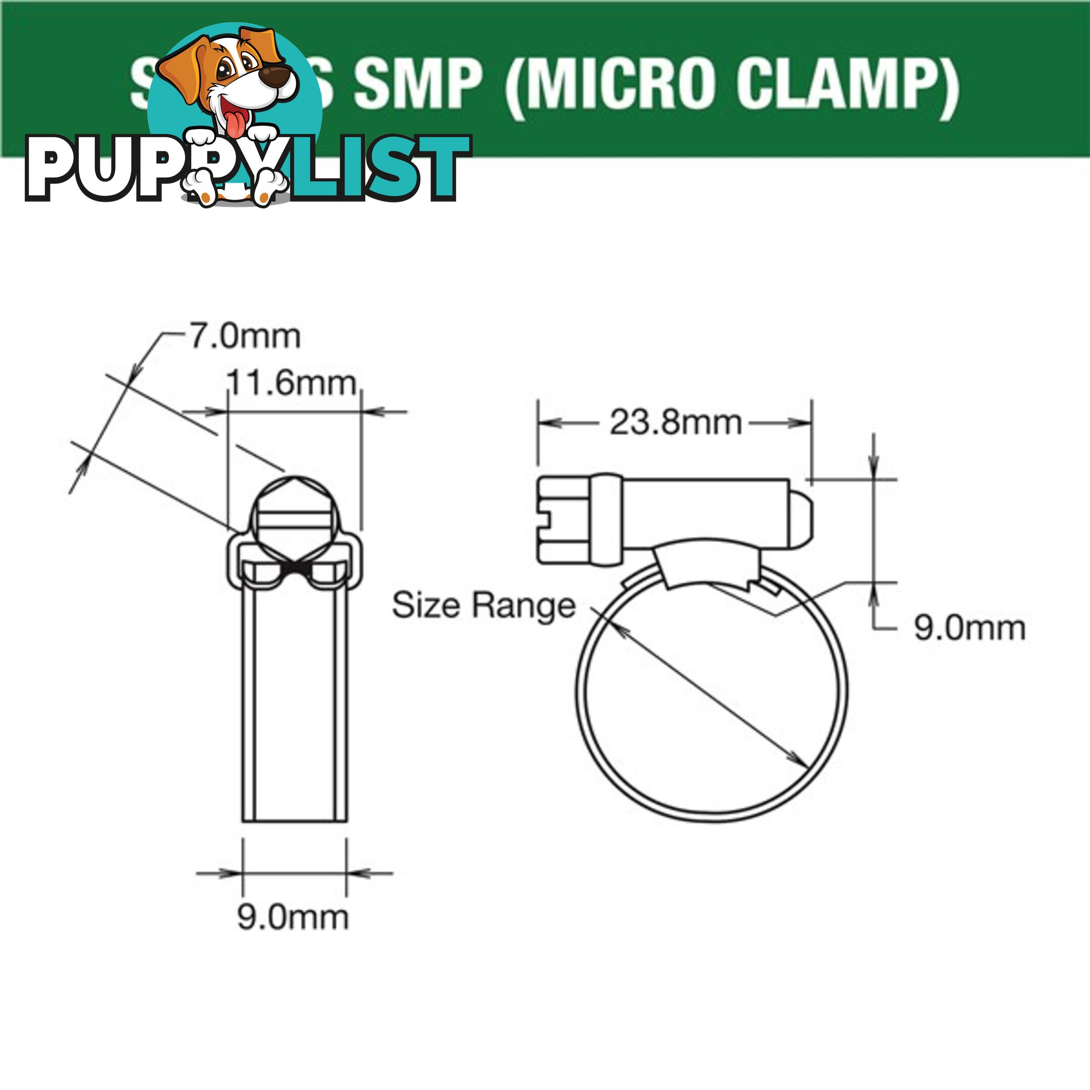 Tridon Hose Clamp 16mm â 24mm Micro (8mm wide) Solid Band Part Stainless 10pk SKU - SMP0AP