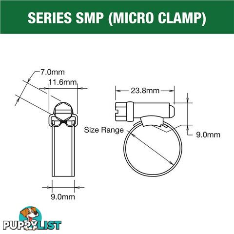 Tridon Hose Clamp 16mm â 24mm Micro (8mm wide) Solid Band Part Stainless 10pk SKU - SMP0AP