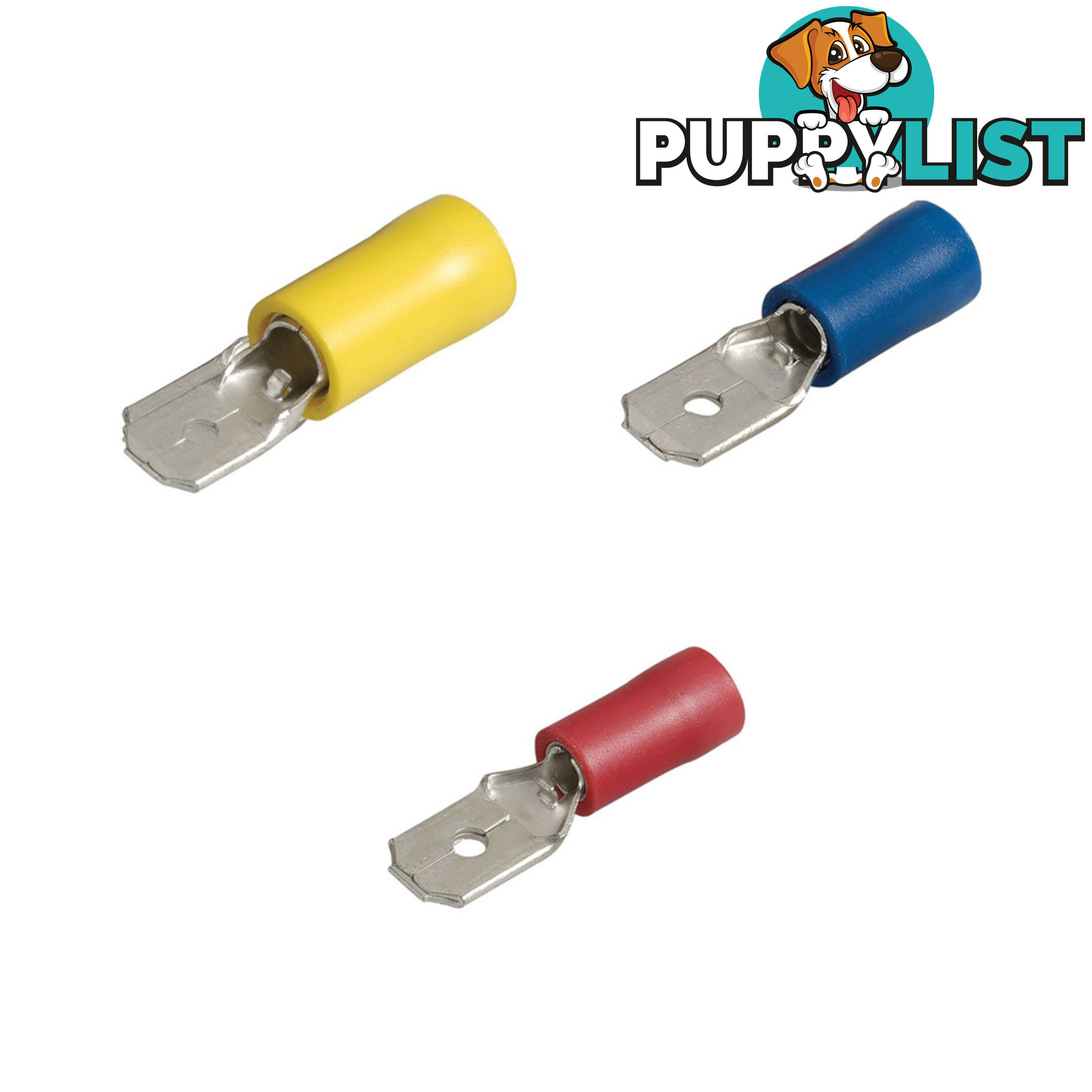 Blue Bar Red/Blue/Yellow Insulated 2.8-6.3mm Male Blade Terminal Pack of 10 SKU - DC-13845, DC-13846, DC-13847, DC-13848, DC-13849, DC-13850